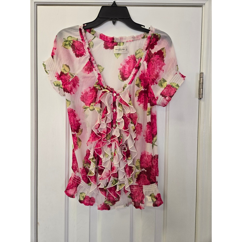Abercrombie & Fitch Pink Floral Ruffle Front Blouse